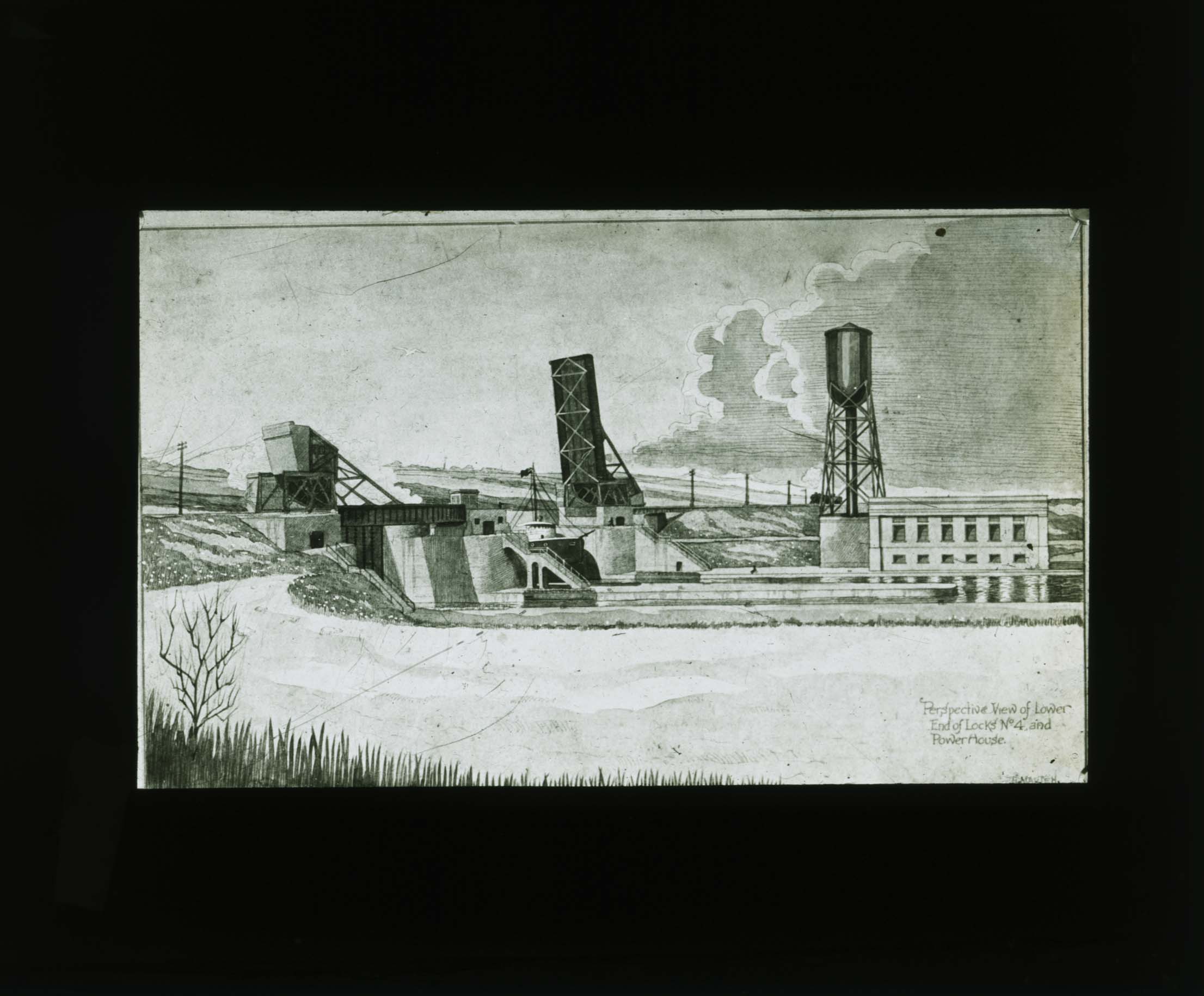 View of lower end of Lock no. 4 and Power House
