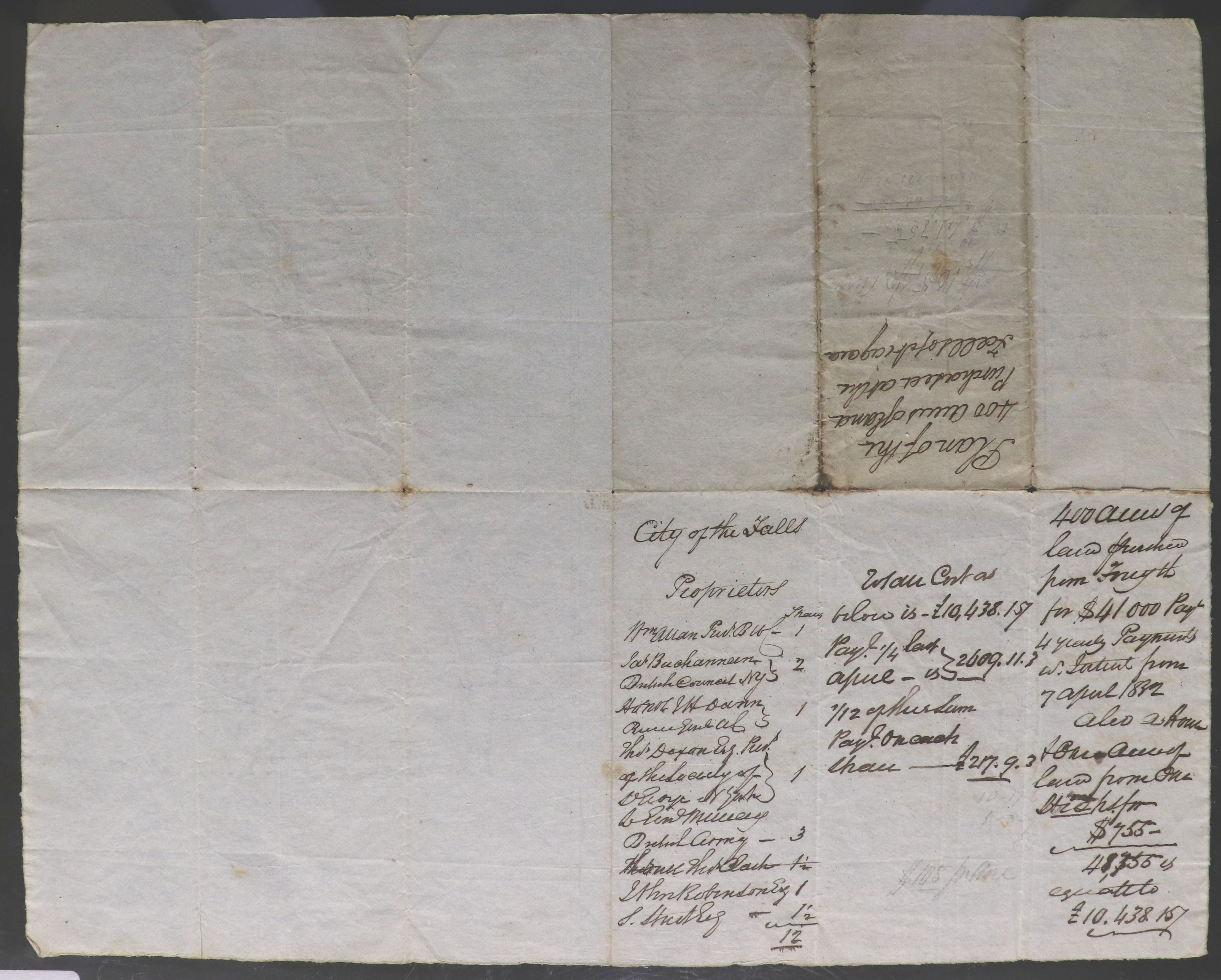Plan of the 400 acres of land purchased at the Falls of Niagara reverse side