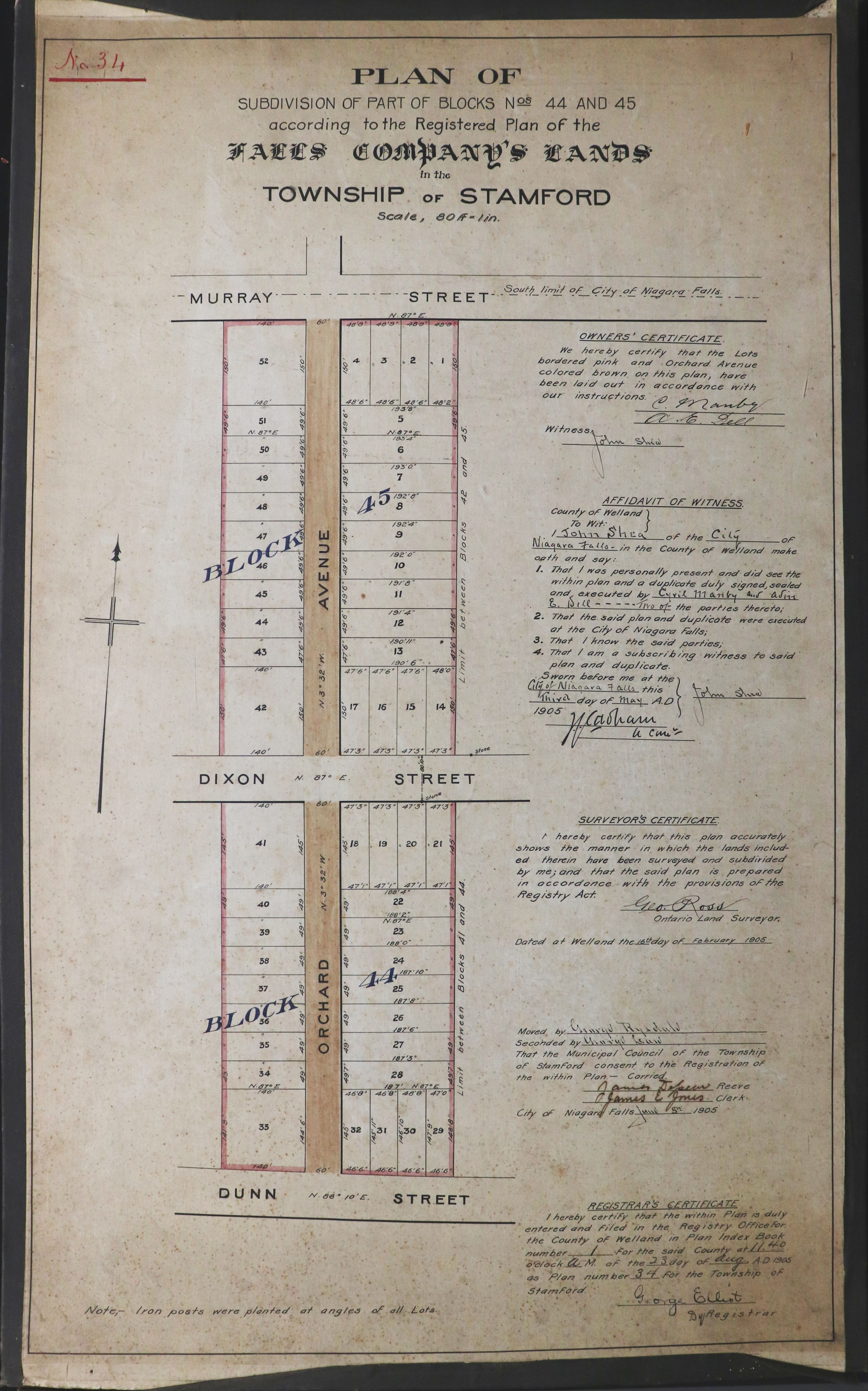 Plan of Subdivision of part of Blocks Nos 44 and 45 in the Township of Stamford