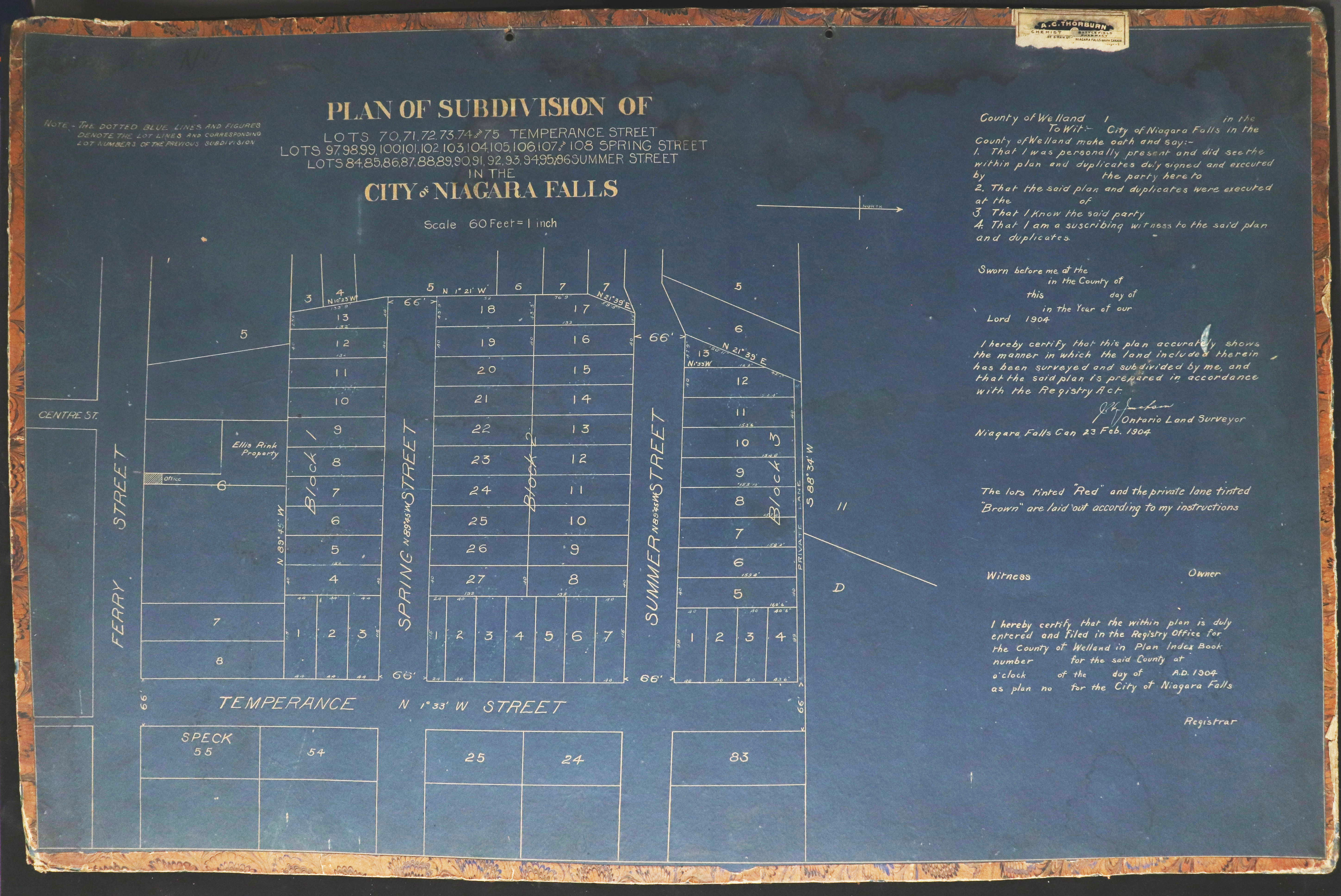 Plan of Subdivision of Lots on Temperance Street Spring Street Summer Street in the City of Niagara Falls