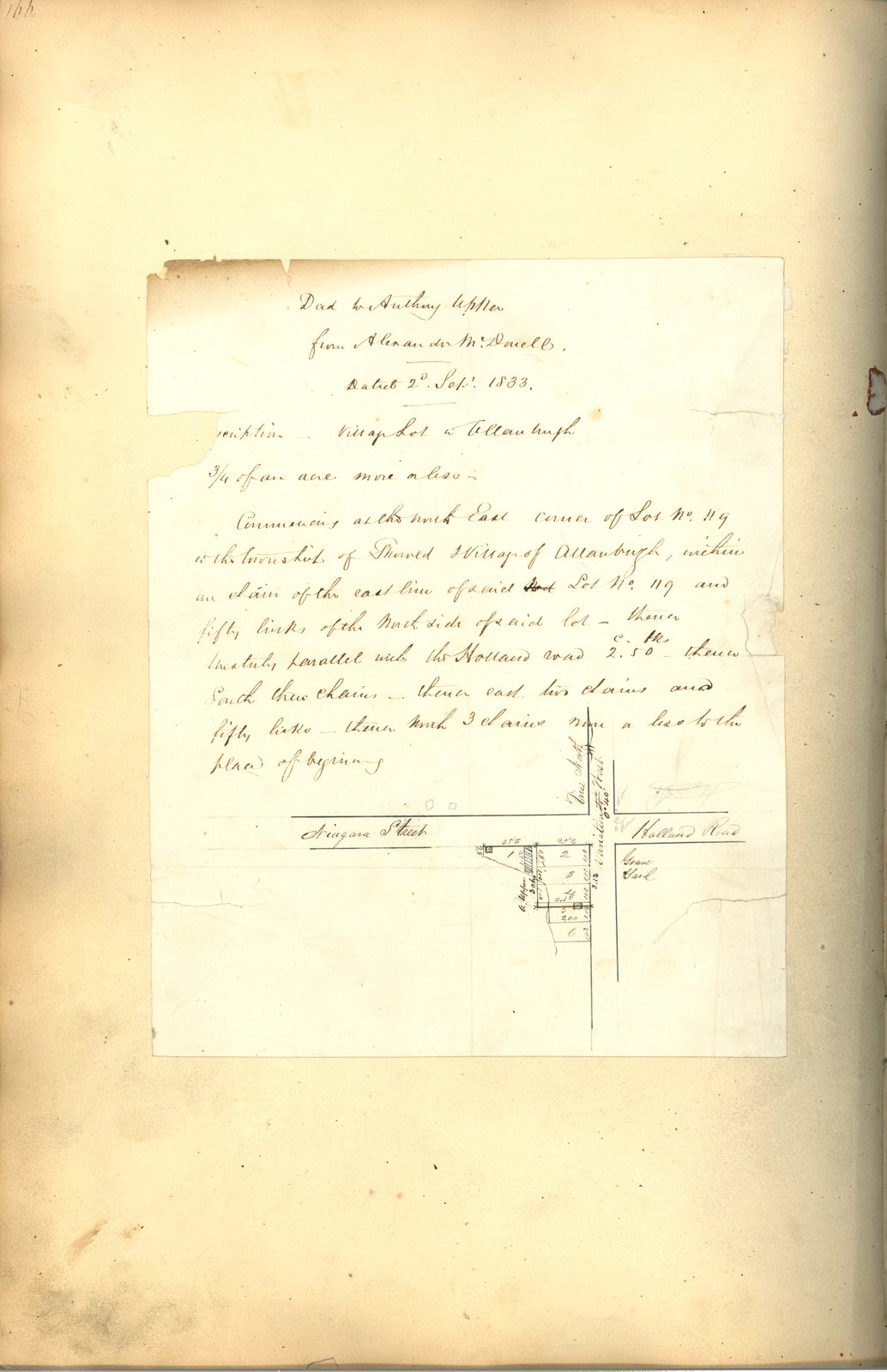 Welland Canal Survey of Lands Village Lot in Allanburgh