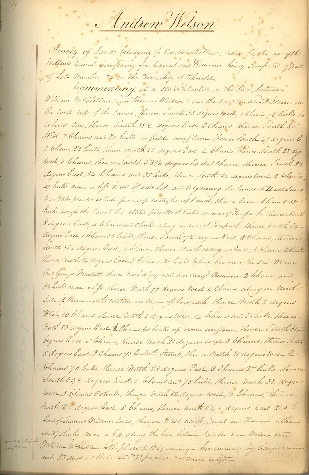 Welland Canal Survey of Lands Andrew Wilson