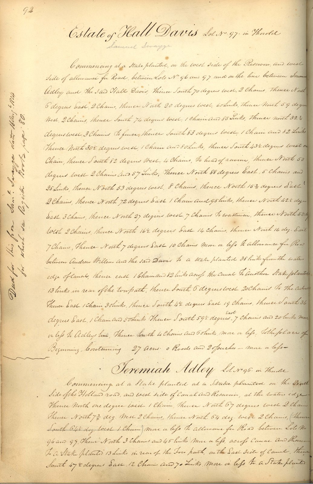 Welland Canal Survey of Lands Estate of Hall Davis and Jeremiah Adley