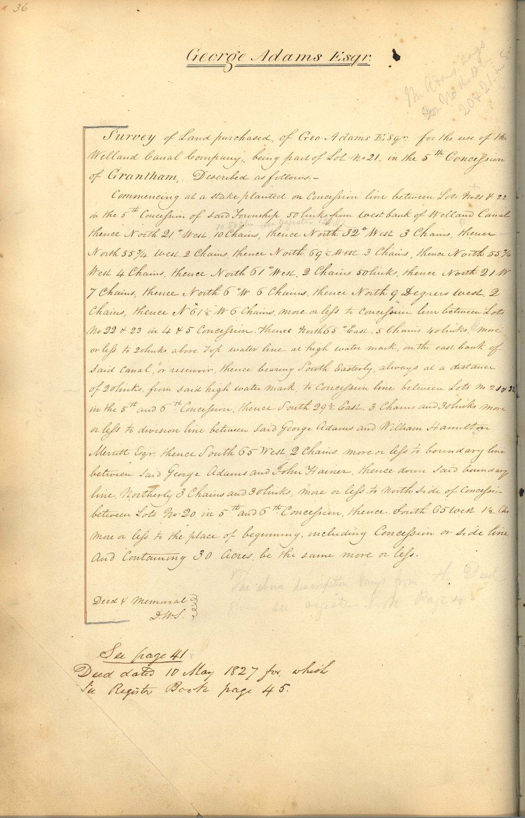 Welland Canal Survey of Lands George Adams