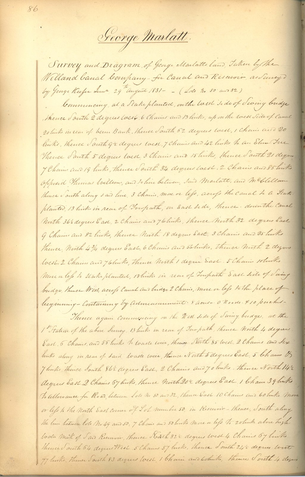 Welland Canal Survey of Lands George Marlatt