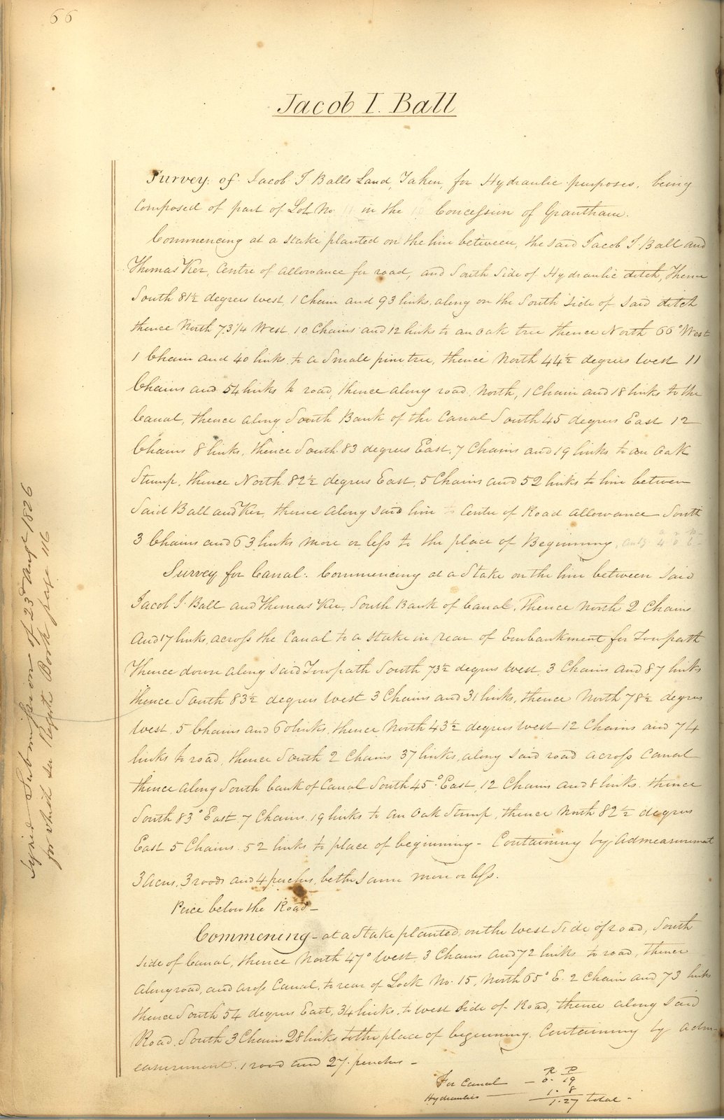 Welland Canal survey of the property of Jacob I. Ball