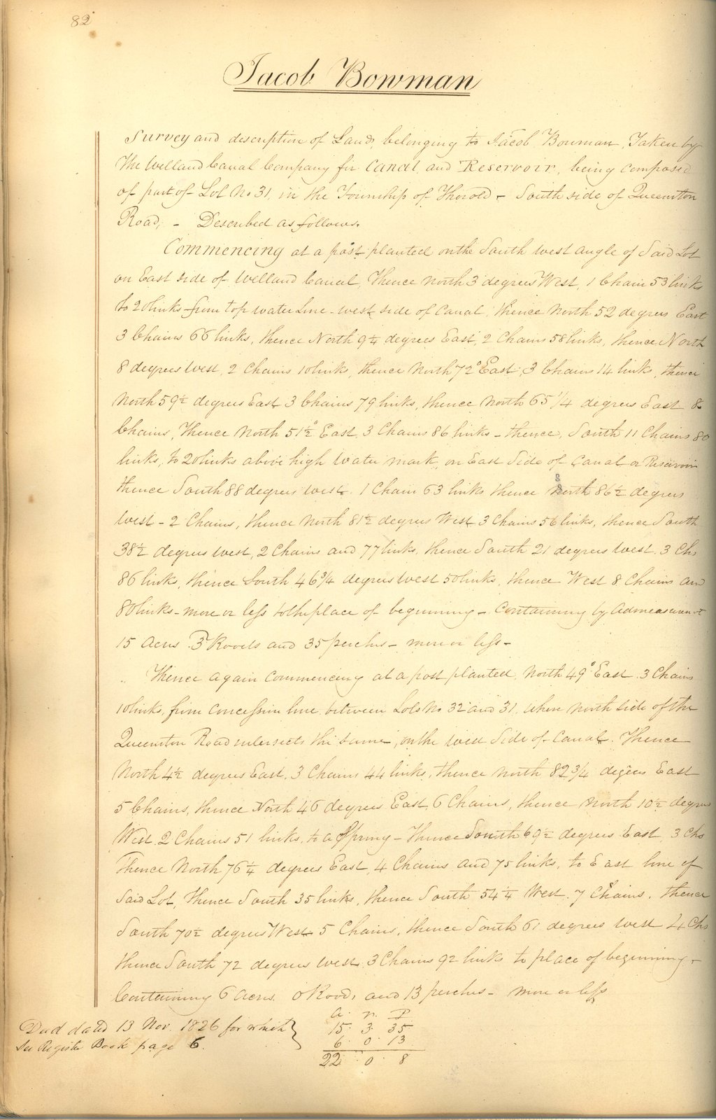 Welland Canal Survey of Lands Jacob Bowman