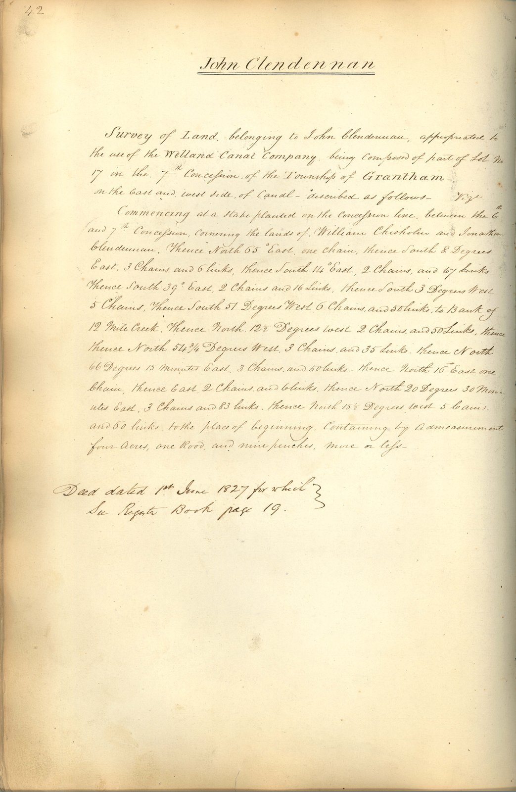 Welland Canal Survey of Lands John Clendennan