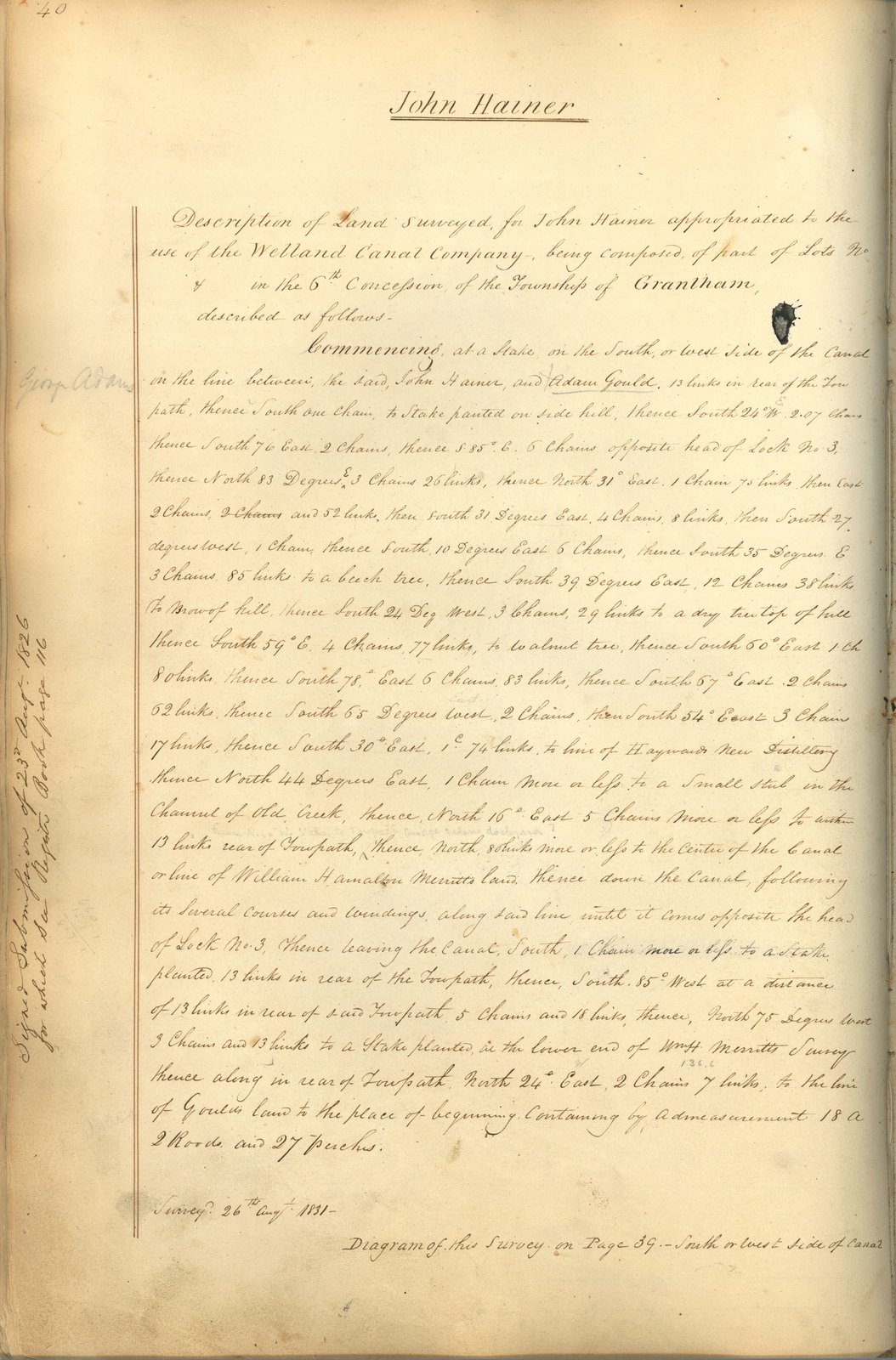 Welland Canal Survey of Lands John Hainer