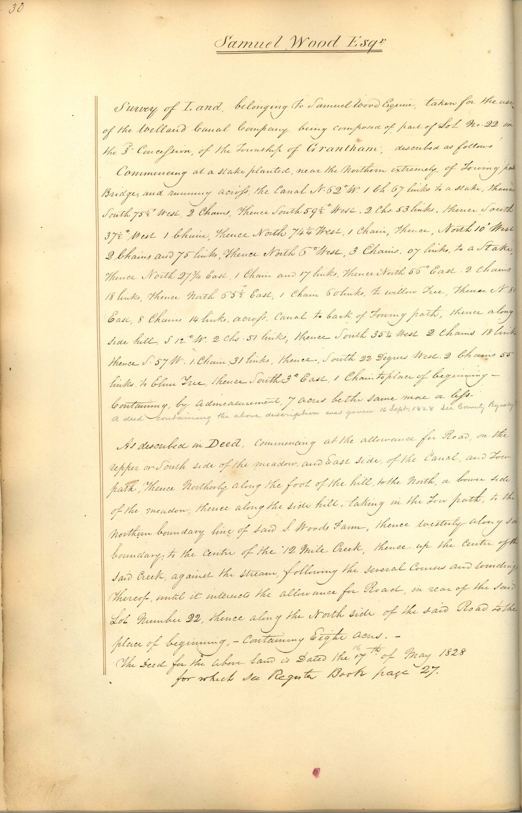 Welland Canal Survey of Lands Samuel Wood