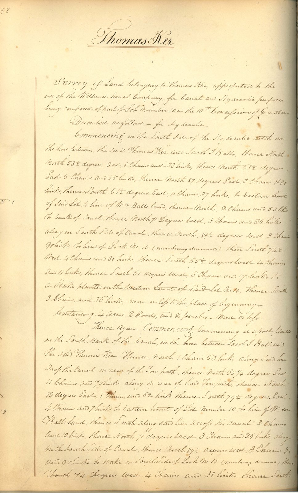 Welland Canal Survey of Lands Thomas Ker